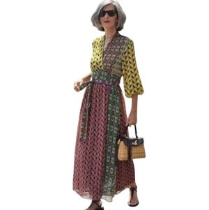 ZARA Multicolor Patterned Boho Maxi Wrap Chiffon Dress Women's Size M Rare